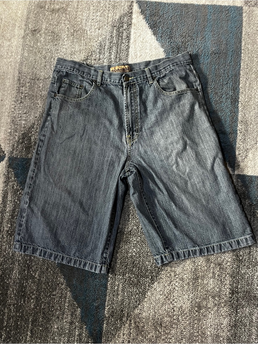 Soulland Faded Blue Denim Cargo-Style Jean Shorts